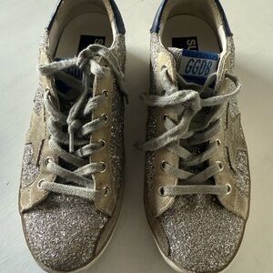 Golden Goose Silver Gray Athletic Shoes Sparkly Low-Top